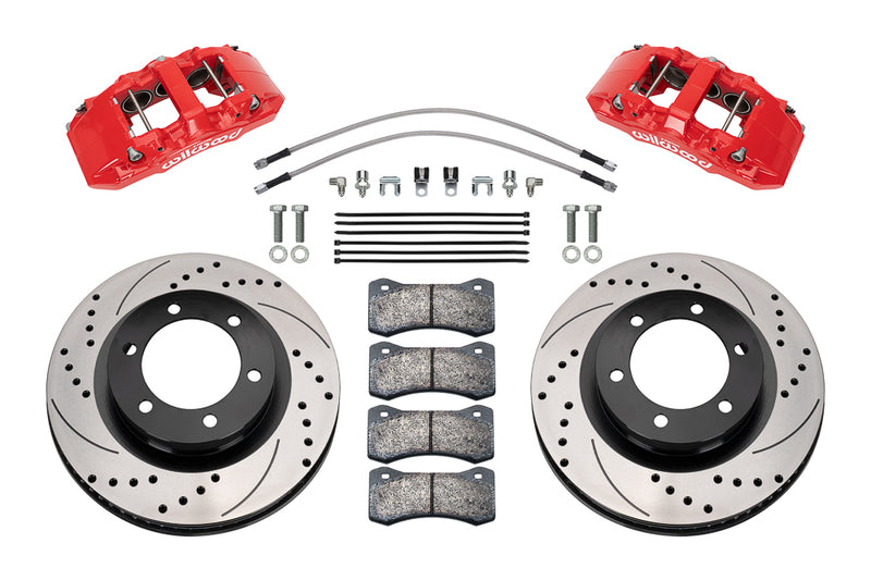 Load image into Gallery viewer, Wilwood Front Brake Kit Drilled Rotors w/ Red Calipers AERO6-DM Direct - 2021+ Ford Bronco - 140-17512-DR