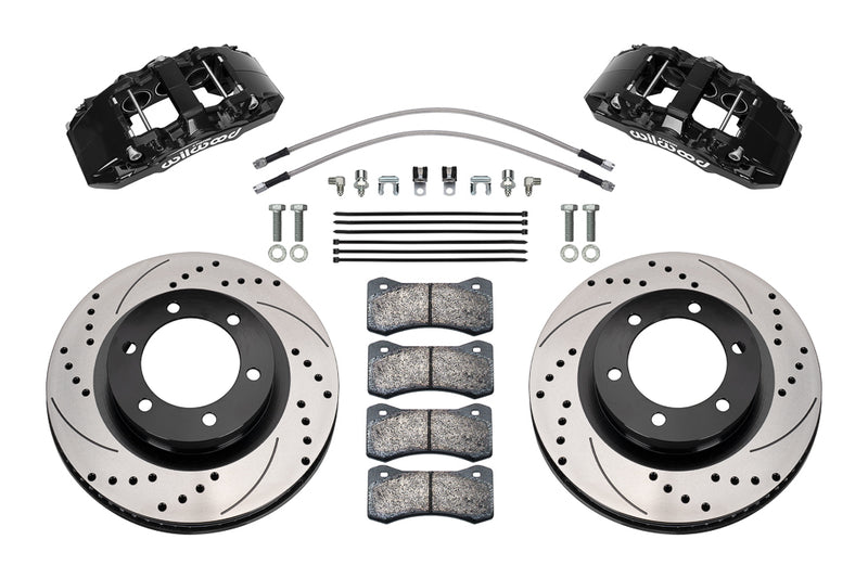 Load image into Gallery viewer, Wilwood Front Brake Kit Drilled Rotors w/ Black Calipers - AERO6 DM-Direct-Mount - 2021+ Ford Bronco - 140-17512-D