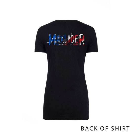 Ladies American Flag Bronco Script V-Neck T-shirt