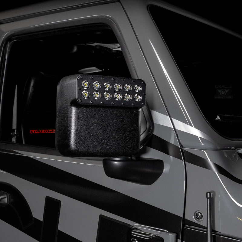 Load image into Gallery viewer, Close-up of LED side mirror installed on jeep wrangler