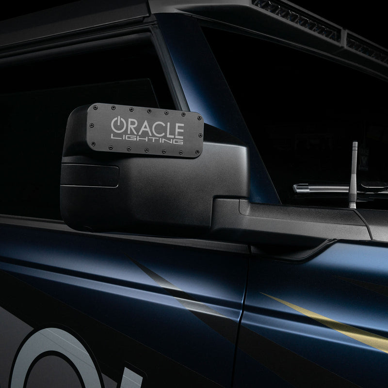 Load image into Gallery viewer, Close-up of LED side mirror with magnet cover installed on ford bronco