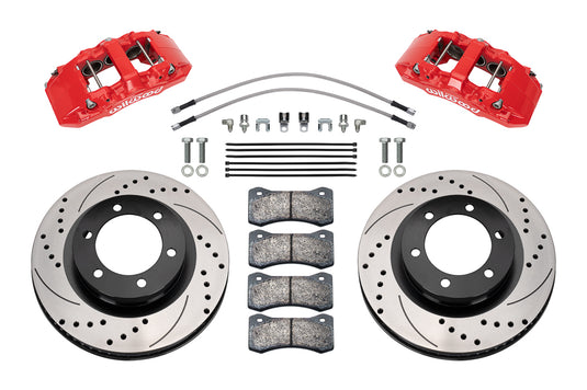 Wilwood Front Brake Kit Drilled Rotors w/ Red Calipers AERO6-DM Direct - 2021+ Ford Bronco - 140-17512-DR