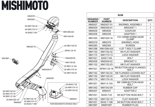 Mishimoto Borne Off-Road Snorkel - 2021+ Ford Bronco 2.3/2.7L - MMAI-BR-21N