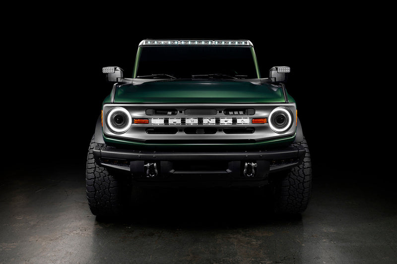 Load image into Gallery viewer, Front view of bronco with oculus turned on - white DRL

