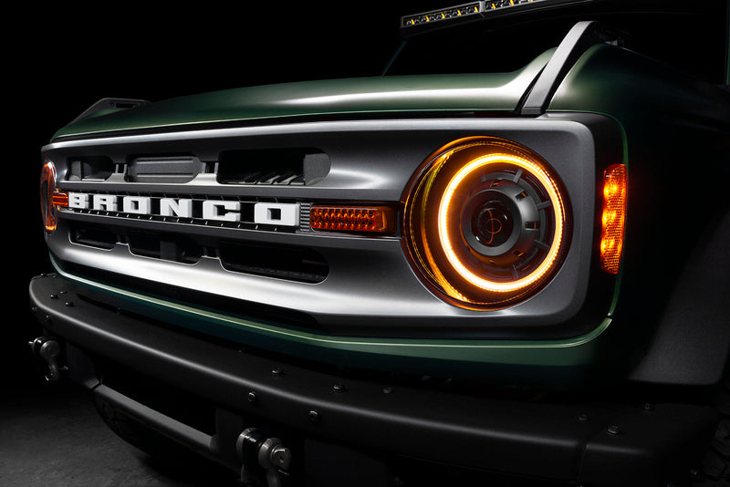 Load image into Gallery viewer, Close-up of ford bronco with Oculus headlights installed - amber DRL
